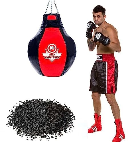 DBX Bushido Boxbirne Hakentasche mit Füllung 25 kg - Boxsack Punchingball Erwachsene mit Ketten - Schwarz und Rot Boxing Bag - Boxball - Boxing Equipment