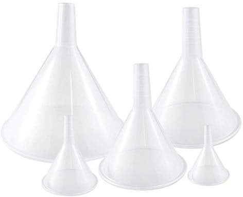 Faxco 5 embudos de plástico, juego de embudos pequeños, embudo de plástico multiusos para líquidos, especias, polvo, loción, aceites