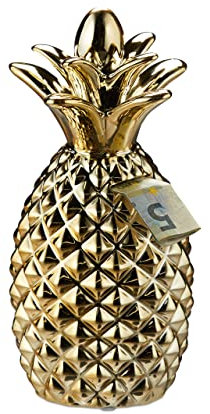 Relaxdays 2 x Spardose Ananas, Sparbüchse in angesagtem Ananas Design, Münzen & Scheine, Deko Ananas, HxD 24 x 10,5 cm, Gold