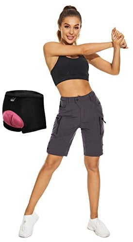 Cycorld Fahrradhose Damen Radhose, Radlerhose mit Innenhose und hochwertigem Sitzpolster, Schnelltrocknend Fahrradhose Damen Mountainbike Shorts Outdoor Shorts (DarkGrau mit Unterwäsche, L)