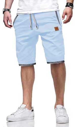 ZOXOZ Short Homme Pantalon Court Décontracté Short en Coton Casual Taille éLastiquéE Slim Fit Short de Plage Ete avec Pochess Elastique Bleu Ciel L