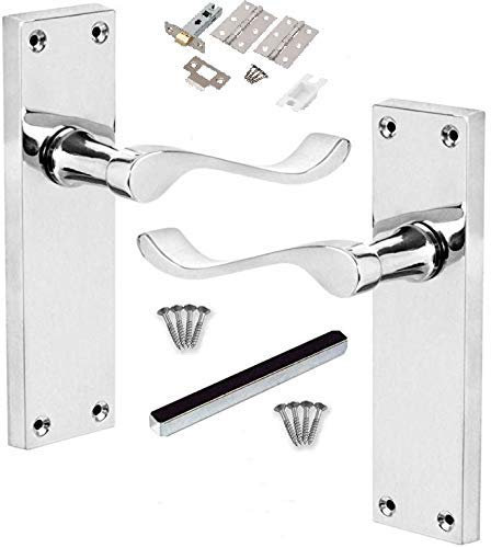 Jiyo.Outdoor 5 Sets of Victorian Scroll Latch Door Handles Polished Chrome Hinges & Latches Pack Sets 150MM X 40MM