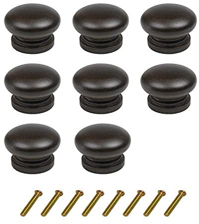 Mysummer 8 Pack Round Wood Drawer Knobs Black Walnut Finished Kitchen Cabinet Pulls Handles Hardware for Kitchen Cabinets Furniture Dresser Wardrobe Cupboard Drawer Pulls Knobs