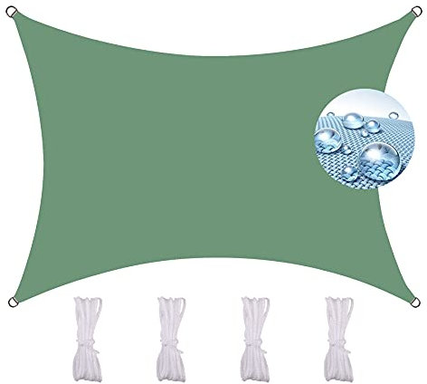 DYKL Tenda da Sole Rettangolare 4X6M, Corde di Supporto Anti UV Giardino Terrazza Piscina Vela Tenda Esterno -Verde Scuro