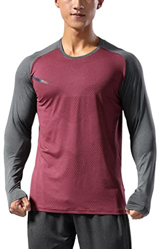 Men's Running Shirts Sports Long Sleeve Fitness Bodybuilding Tee Shirts Dry Fit Top Sweatshirts Wine red M