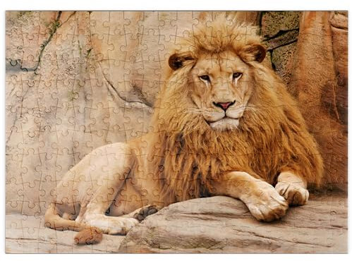 MyPuzzle EIN Löwe entspannt auf einem Stein - Premium 200 Teile Puzzle - MyPuzzle Sonderkollektion von Puzzle Galaxy