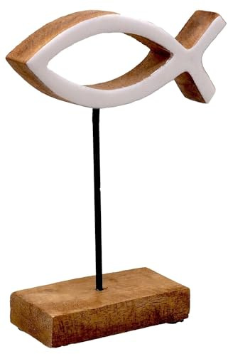 ZauberDeko Deko Aufsteller Fisch auf Mangoholz-Sockel Maritim Kommunion Konfirmation 18cm