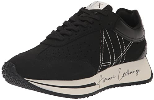 A|X ARMANI EXCHANGE Buddy Damen-Sneaker mit weicher Plateau-Logo-Sohle, Schwarz/Schwarz, 42 EU