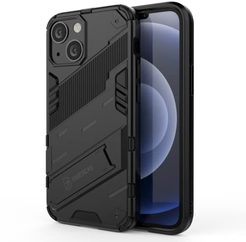 EASSGU Hülle für iPhone 13 mini (5.4 Inches), mit Kickstand PC Silikon Stoßfester Armor Handyhülle - Schwarz