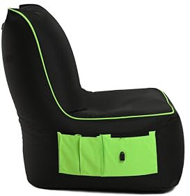 BuBiBag Gaming Sitzsack zum Zocken mit Anschluss zum Laden & Taschen, Halterung, Game Sessel für Kinder und Erwachsene, Beanbag Indoor und Outdoor - Dreambag (Neongrün)