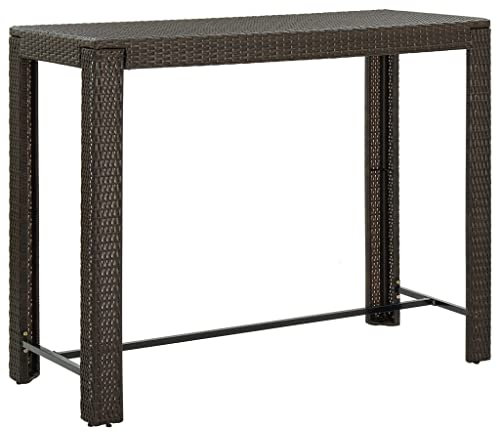 FIRBNUS Garten Bartisch 140.5x60.5x110.5 cm Stehtisch Teetisch Balkontisch Gartentisch für Innen- und Außenbereich Couchtisch Kaffeetisch Garten Esstisch Braun Poly Rattan und Stahl