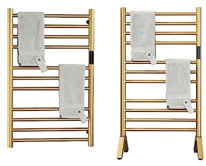 DUDYP Radiador Toallero Eléctrico Dorado Independiente Y Montado En La Pared Calentador De Toallas para Baño con Temporizador E Indicador LED, 11 Barras Secador De Toallas De Acero Inoxidable 304