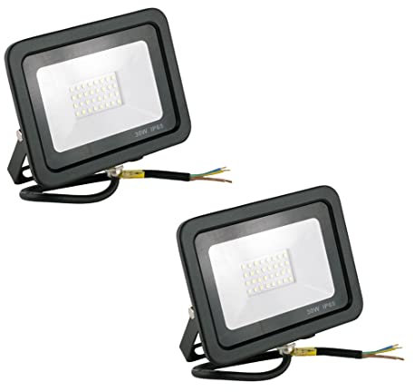 Popp® Pack x2 Floodlight LED Foco Proyector LED Negro para Exterior 30W Luz calida 3000K Eficiencia Luminosa 95LM/W Protección contra Sobrevoltajes Resistente al Agua IP65 (3000K, 30W)