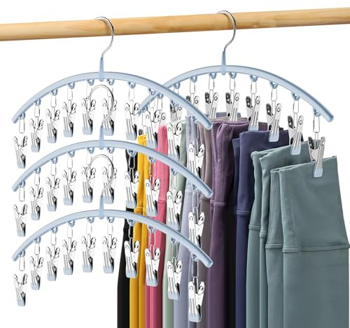 Volnamal Legging-Organizer für Schrank, Metall-Yogahosenbügel mit Gummibeschichtung, 4 Stück mit 10 Clips für 40 Leggings, Kleiderbügel, platzsparend, Hängeschrank-Organizer für Schrank-Organizer und