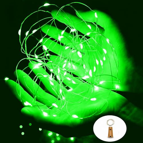 Ranlraka Wine Bottle Lights with Cork 20 LED Silver Copper Wire String Lights Battery Operated Starry Green Fairy Lights for Bottles DIY Christmas Halloween Wedding Party Decoration