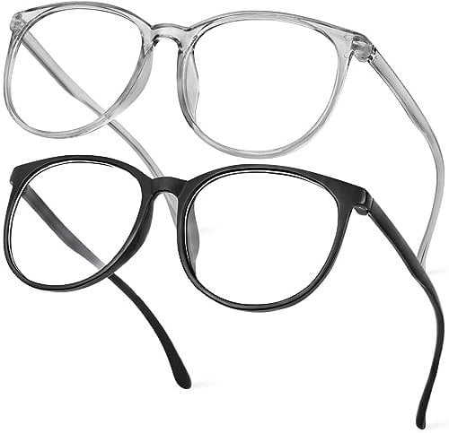Aomig Blue Light Blocking Glasses, 2PC Blaulichtfilter Brille Gaming, Lesebrillen Sehhilfe Augenoptik Brille, Bildschirmbrille Unisex Schützt Die Augen und Lindert Müdigkeit (Schwarz/Grau)