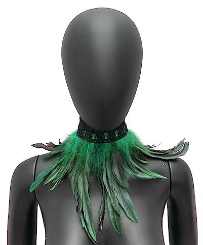 MoreChioce Gothic Federkragen Halsband, Natürlichen Feder Halsband Federboa Choker Kragen Halloween Schal Cape für Frauen und Mädchen Party Glamour Kostüm Party,Grün #A