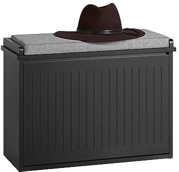 SoBuy Schuhschrank Schuhbank mit Sitzfläche, Schuhregal mit Stauraum, Klappe, Sitzkissen, bis 150 kg belastbar, für Flur, Wohnzimmer, 62x46x26 cm, Schwarz, FSR98-SCH