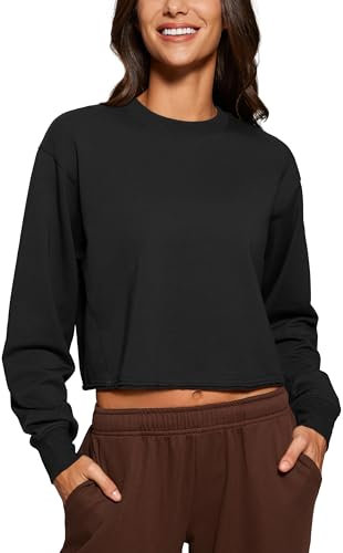CRZ YOGA Damen Fleece Sweatshirt Crewneck Gefüttert Pullover Winter Langarmshirt Casual Sweater Oberteile Schwarz 38