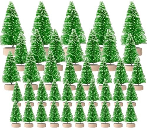 (4.5/6.5/8.5/10.5/12.5cm) 40Pcs Mini Weihnachtsbaum Tannenbaum Künstlicher Christbaum Tisch Tannenbaum Klein Miniatur Tanne mit Schnee-Effek Grün Weihnachtsdeko Weihnachten Tischdeko Basteln