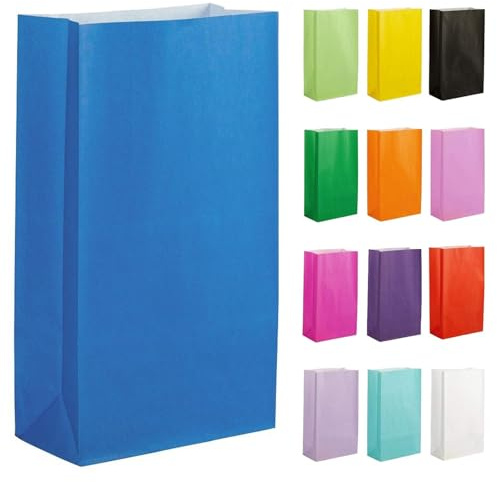 Thepaperbagstore 50 Blue Paper Party Bags 14x24.5x7cm Gift & Sweet Bags | Strong recyclable kraft paper bags ideal for party favours, sweets, gifts, treats and special events
