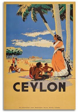 FYRN Vintage Travel Ceylon Sri Lanka Illustration Poster Wandkunst Druck Retro Ästhetische Raumdekoration Bürodekorationen 40 x 60 cm Unrahmen