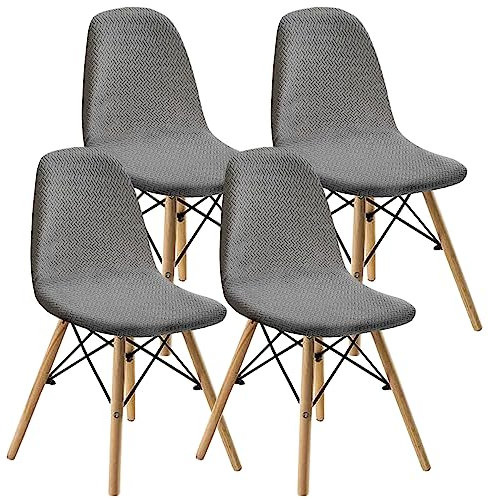KELUINA Esszimmerstühle Stuhlhussen 2/4/6er Set,Stil Shell Esszimmerstuhl Mid Century Modern Stuhl Sipcover,Gepolsterte Esszimmerakzent Seitenstühle Bezüge (Hellgrau,4 PCS)