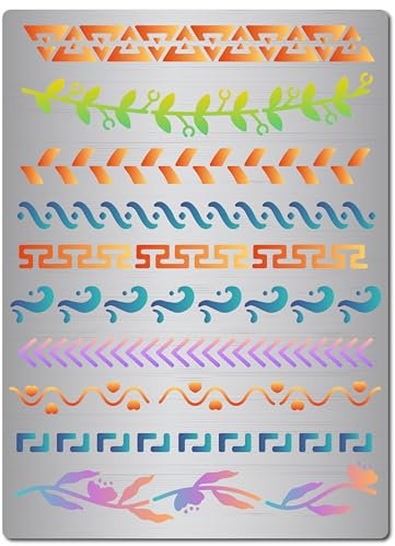 GORGECRAFT 19x14cm Metall-Planer-Vorlage Journal-Planer-Schablonen Blumen Und Ranken Blatt Edelstahl-Vorlage Ornament-Dekoration Kleine Schablonenmuster Zum Gravieren von Wandarbeiten