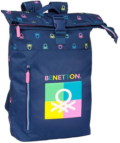 Benetton Cool Rucksack mit Klappe für Laptops von 39,6 cm (15,6 Zoll), ideal für verschiedene Altersgruppen, bequem und vielseitig, Qualität und Widerstandsfähigkeit, 28 x 13 x 42 cm, Marineblau,