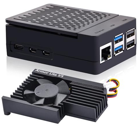 GeeekPi ABS Case for Raspberry Pi 5 with Armor Lite V5 Active Cooler Cooling Fan, Supports 1GB/2GB/4GB/8GB Models