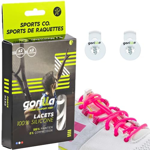 Gorilla Elastische Schnürsenkel aus Silikon für Erwachsene, Multisport | Schuhe anziehen und Zeit sparen, selbstverriegelnde Schnürsenkel ohne Binden, ultrarobust, praktisch, ergonomisch, 123 cm
