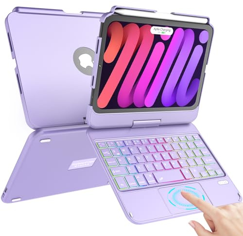 TaIYanG iPad Mini 7 & 6.7 Keyboard Case, 7 Color Backlit Trackpad Keyboard Case for iPad Mini 6th Generation 2021 8.3 inch, 360° Rotation Slim Protective Case
