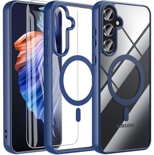 BESINPO Magnetisch für Samsung Galaxy A55/A35 5g Hülle Mit Panzer Glas Schutzfolie, Militärschutz Stoßfest Rundumschutz Schutzhülle Handyhülle Case für Samsung Galaxy A55 5g/Galaxy A35 5g - Blau