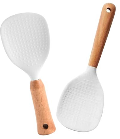 Cabilock Cucharas De Arroz y Cucharón Multiusos Paleta Para Arroz y Espátula Práctica Utensilios De Cocina De Silicona y Madera
