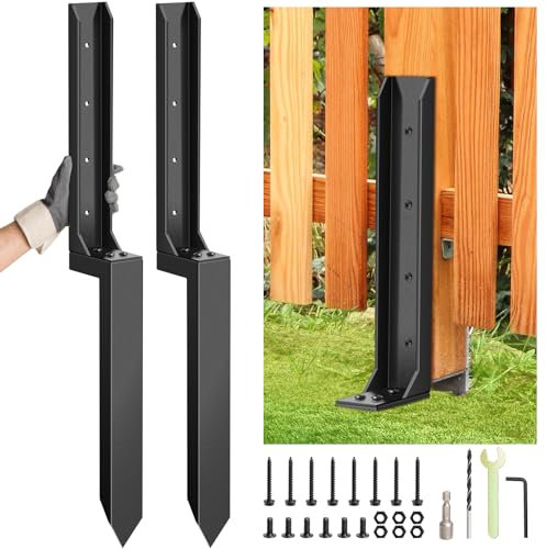 2 Pcs Fence Post Repair Kit, Heavy Duty Fence Post Anchor Ground Stakes for Repair Tilted, Broken Wood Support