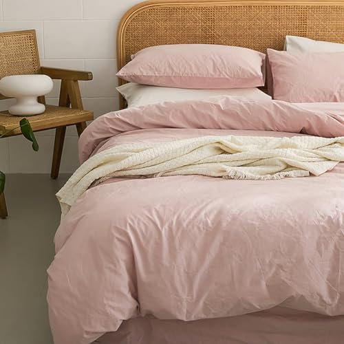 Michorinee Housse de Couette 220x240 Rose - Parure de Lit Adulte 2 Personnes avec Fermeture Éclair, Parure Housse Couette Couleur Unie en Microfibre lavée avec 2 Taie d'oreiller 65x65 cm