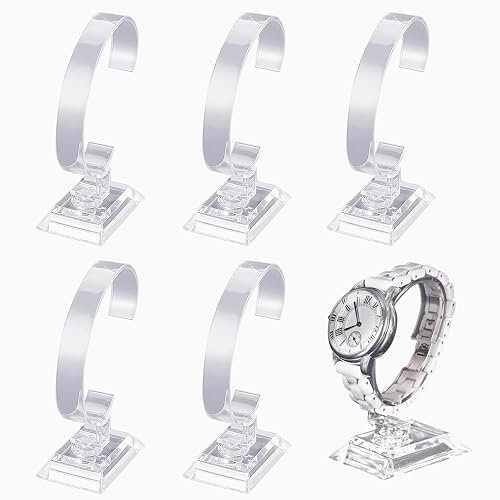 ROLMZJX 6 Stück Armbanduhrenständer, Acryl-Uhrenhalter, transparenter Uhrenständer, transparenter Schmuckständer für Aufbewahrung oder Zuhause (4,4 cm B x 7,6 cm T x 9,5 cm H)
