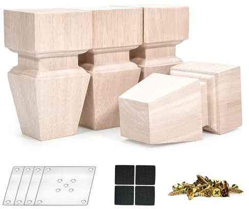 CRAPAPFERT Unfinished Wooden Furniture Leg 4pack (5inch (with mounting Parts))