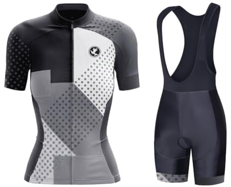 UGLY FROG nv24Hu Damen Atmungsaktiv Schnelltrocknend Fahrradtrikot Set, Outdoor Kurzarm Radsport-Shirt Gel Gepolsterte Kurze Hose Fahrradhose