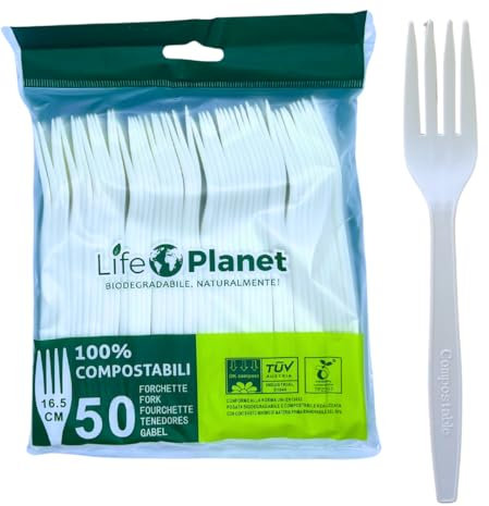 LIFE PLANET® 1000 Forchette Usa e getta in cPLA, Posate Biodegradabili e Compostabili, Stoviglie Monouso 100% Naturali