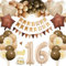 16. Geburtstagdeko Junge Mädchen, 16 Jahre Braun Beige Ballon Arch Kit mit Happy Birthday Banner, Cake Topper, Geburtstag Zahlen Luftballon 16 Jahre, Folienballon, Party Deko für Geburtstag