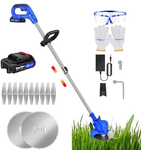 Akku Rasentrimmer mit 1x Akku, Motorsense Rasentrimmer Rasen Trimmer Garten mit Klingen, Teleskopische Verstellung für Rasen Garten