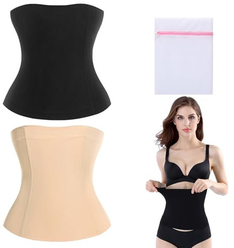 KASURE 2 Stück Zweierpack Damen Waist Trainer Unterbrust Korsett Bauchweg Taillenformer (M/L,XL/XXL) Shapewear Damen Bauchweg Schwarz und Hautton Geeignet für Körperformung, Dating, Sport,Abnehmen