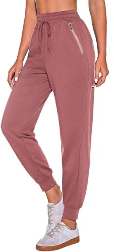 Terecey Pantaloni Sportivi Donna Pantalone Tuta Cotone Estivi Pantaloni Jogger Leggeri Traspirante con Tasca con Cerniera e Coulisse per Yoga Palestra Trekking, Rosa XXL