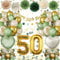 50 Geburtstag Deko Männer Frauen,Geburtstagsdeko 50 Frau Mann, 50. Geburtstag Luftballons Grüne Gold, Deko 50 mit Happy Birthday Banner Pompons für Dekorationen Mehrweg