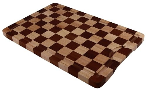 Lacers PurpleLine - Schneidebrett Holz mit Saftrille, Schachmuster Gummibaumholz, Antirutsch-Füße, Küchenbrett 255x385x20mm - Robust & Umweltfreundlich, Perfekt für Fleisch, Gemüse & Brot