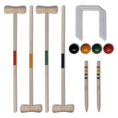 INLIFE Ensemble de Croquet en Bois pour 4 Joueurs Équipements Sportifs,Loisirs de Plein air,Jeux d'extérieur,Jeux sur Gazon 1.94KG