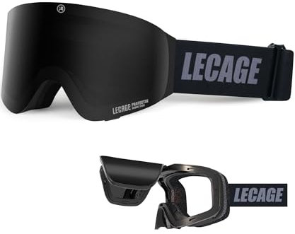 LECAGE Rahmenlose Aufklappbare Skibrille für Brillenträger mit Magnetischer Snowboard Brille Anti-Nebel Schneebrille UV Schutz Skibrille Verspiegelt für Herren Damen (Schwarz)