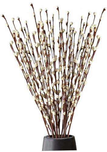 Ramas de sauce de coño para jarrones, 14 piezas/ramas de sauce de vástago de 33 pulgadas de 33 pulgadas de largo, ramas artificiales reutilizables con flores blancas para la mesa de la oficina casera