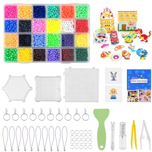 YBCCBY 4500 Bügelperlen Set 24 Farbe Bügelperlenset mit Wasser Bügelperlen Bastelset Steckerperlen Ab 3 Jahre mit Aufbewahrungsbox 12 Musteranleitung Fuse Beads für DIY